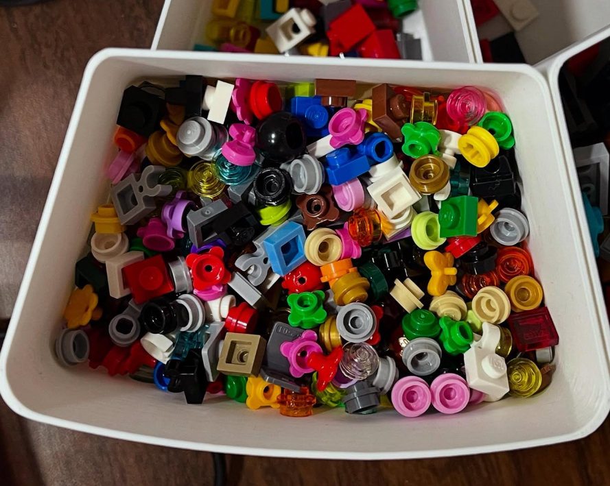 A tray with sorted LEGO parts
